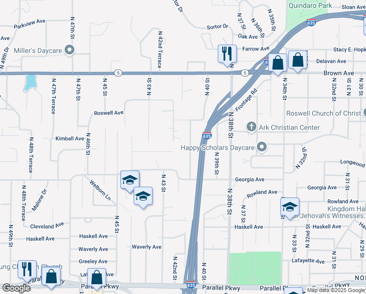 map of restaurants, bars, coffee shops, grocery stores, and more near 2822 North 41st Street in Kansas City