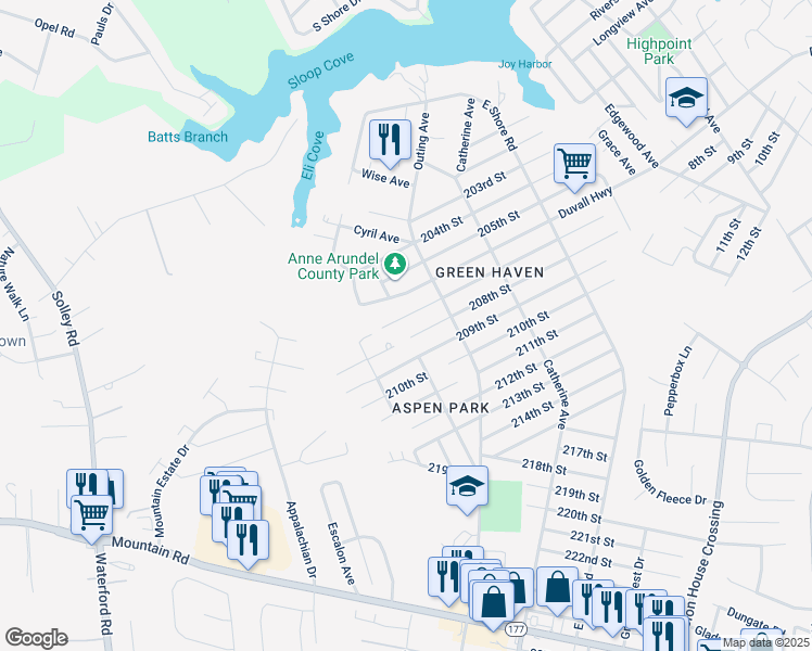 map of restaurants, bars, coffee shops, grocery stores, and more near 685 207th Street in Pasadena