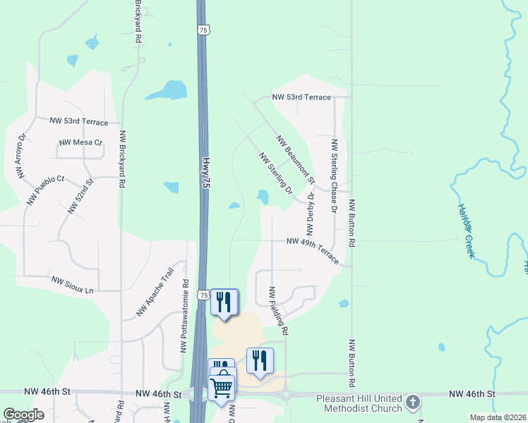 map of restaurants, bars, coffee shops, grocery stores, and more near 5030 Northwest Fielding Road in Topeka