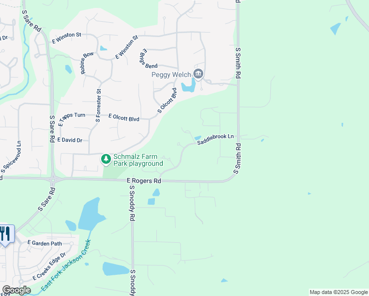 map of restaurants, bars, coffee shops, grocery stores, and more near 3639 Saddlebrook Lane in Bloomington