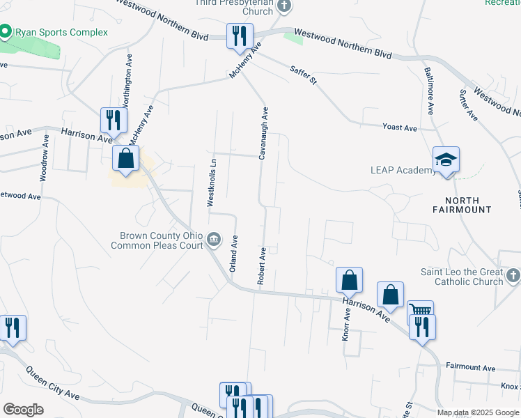 map of restaurants, bars, coffee shops, grocery stores, and more near 2199 Hitchens Avenue in Cincinnati