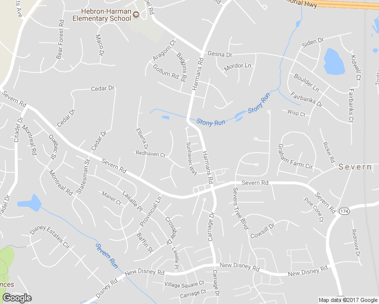 map of restaurants, bars, coffee shops, grocery stores, and more near Sunhaven Way in Severn