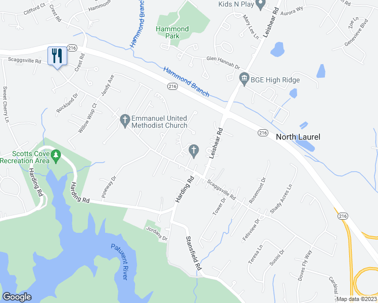 map of restaurants, bars, coffee shops, grocery stores, and more near 8489 Heatherwold Drive in Laurel