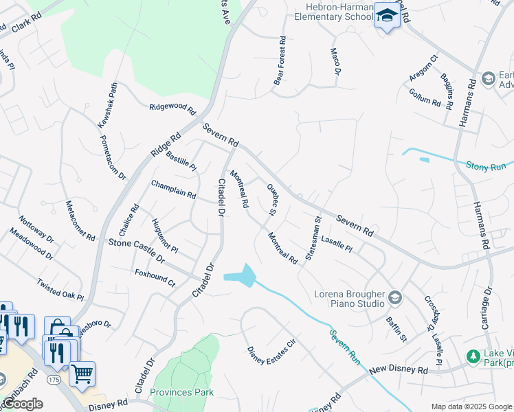 map of restaurants, bars, coffee shops, grocery stores, and more near 1857 Quebec Court in Severn