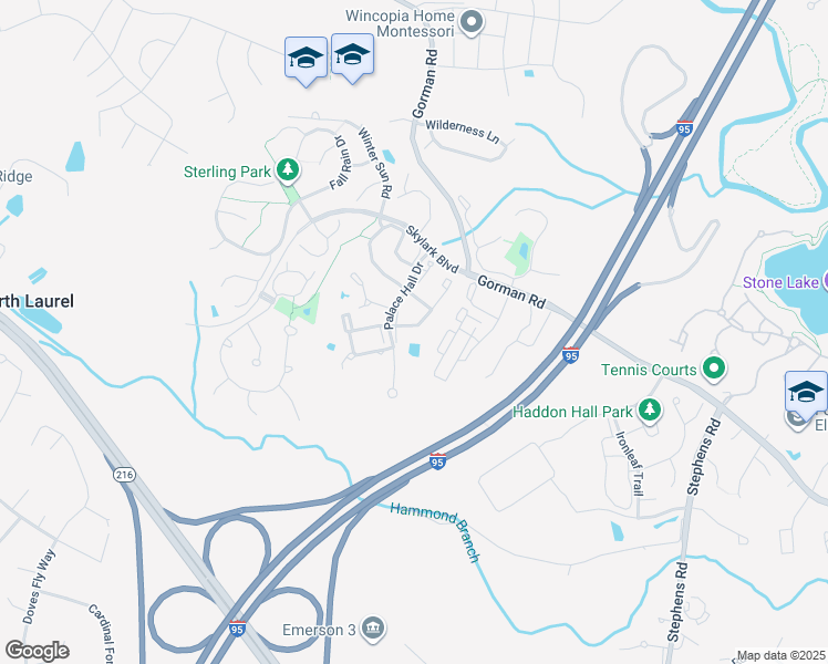 map of restaurants, bars, coffee shops, grocery stores, and more near 9726 June Flowers Way in Laurel
