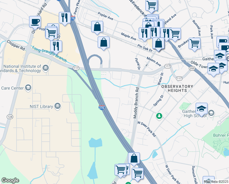 map of restaurants, bars, coffee shops, grocery stores, and more near 443 West Diamond Avenue in Gaithersburg