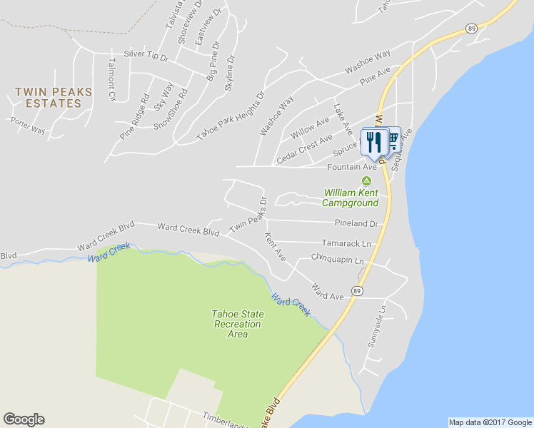 map of restaurants, bars, coffee shops, grocery stores, and more near 590 Pineland Drive in Tahoe City