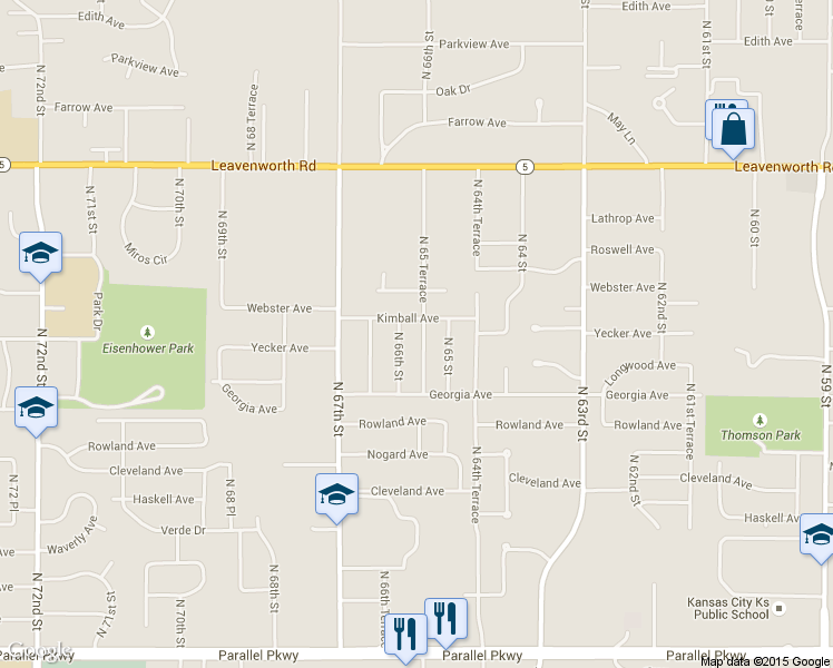 map of restaurants, bars, coffee shops, grocery stores, and more near 2808 North 65 Terrace in Kansas City