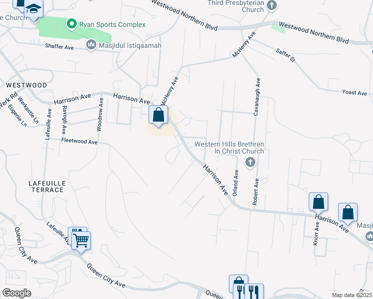 map of restaurants, bars, coffee shops, grocery stores, and more near 2371 Harrison Avenue in Cincinnati