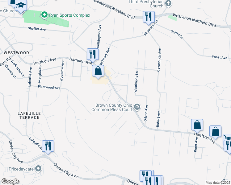 map of restaurants, bars, coffee shops, grocery stores, and more near 2371 Harrison Avenue in Cincinnati