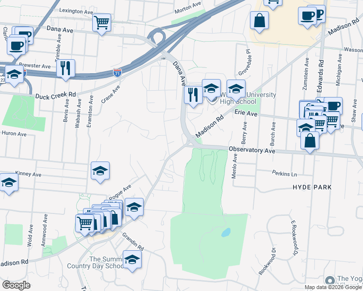 map of restaurants, bars, coffee shops, grocery stores, and more near 2370 Madison Road in Cincinnati