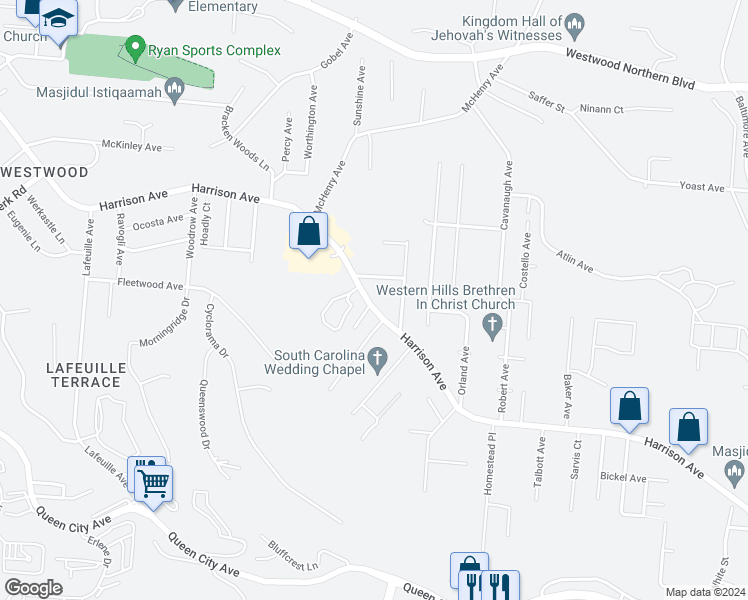 map of restaurants, bars, coffee shops, grocery stores, and more near 2725 Faber Avenue in Cincinnati