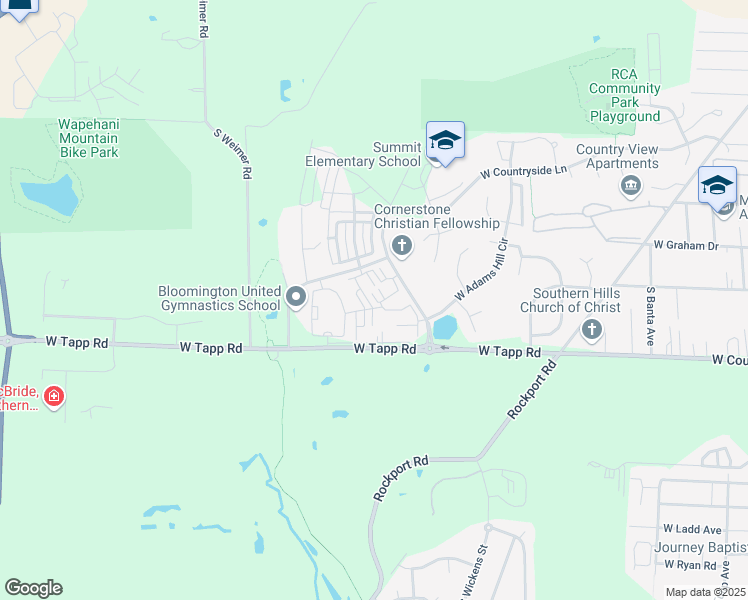 map of restaurants, bars, coffee shops, grocery stores, and more near 2698 South Adams Street in Bloomington