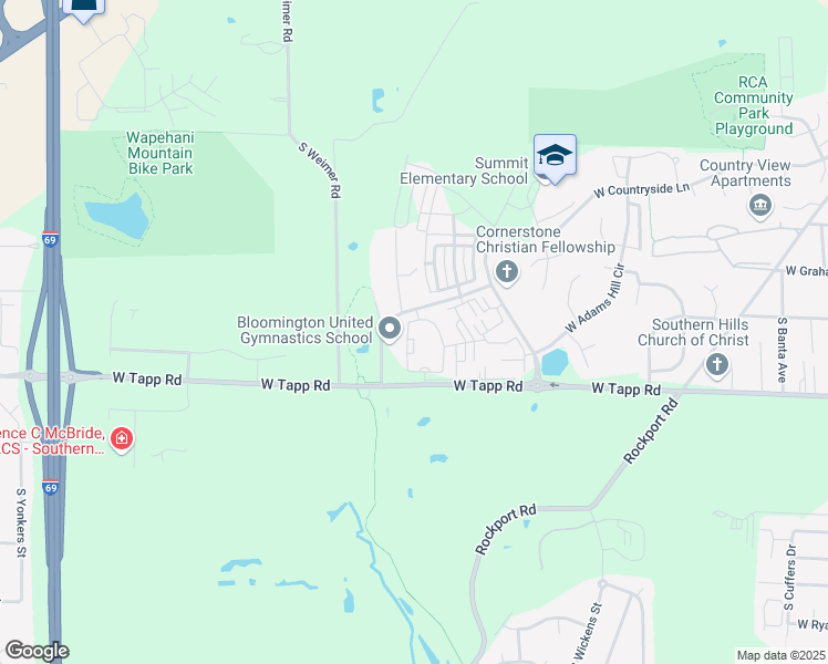 map of restaurants, bars, coffee shops, grocery stores, and more near 2715 South Boardwalk Circle in Bloomington