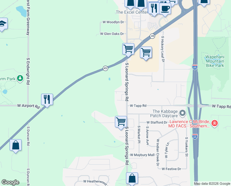 map of restaurants, bars, coffee shops, grocery stores, and more near 4041 West Stapleton Avenue in Bloomington