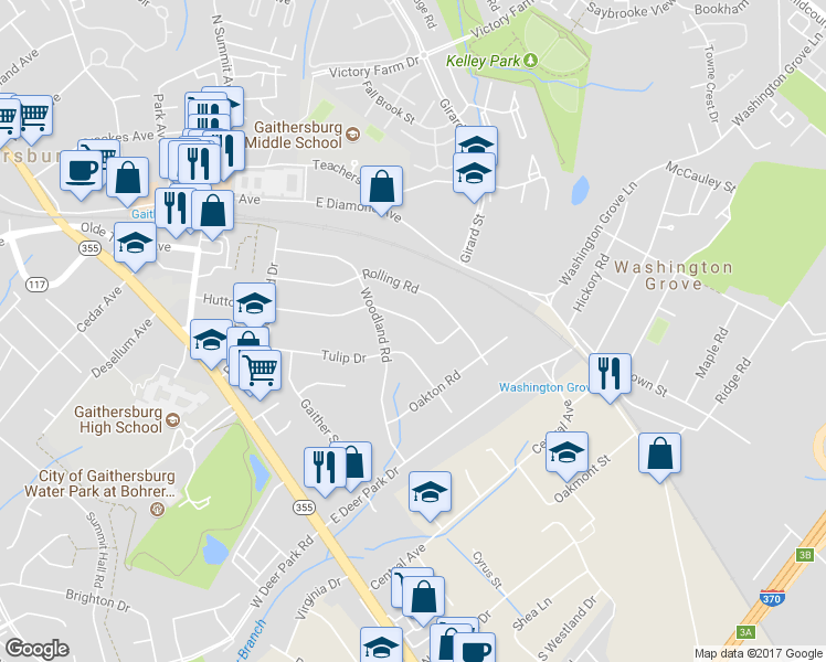 map of restaurants, bars, coffee shops, grocery stores, and more near 209 Hutton St in Gaithersburg