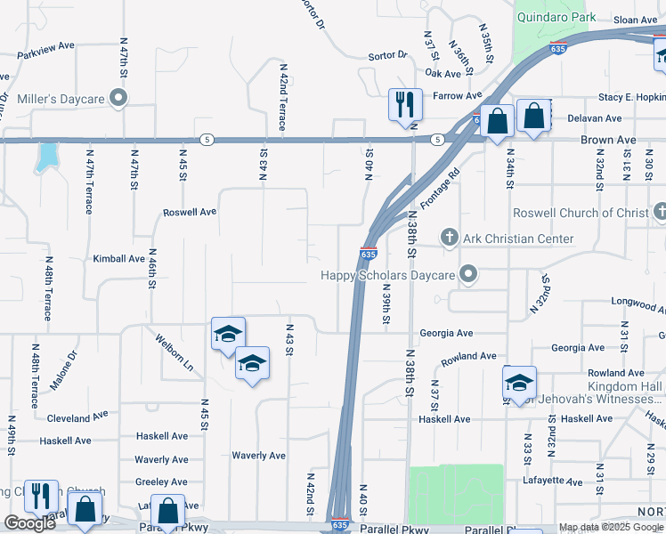map of restaurants, bars, coffee shops, grocery stores, and more near 2822 North 41st Street in Kansas City