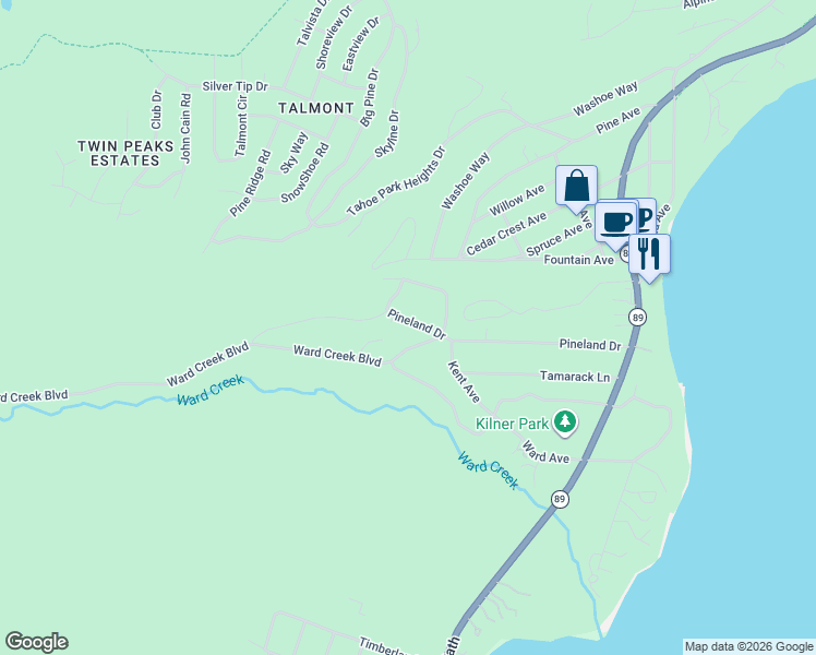 map of restaurants, bars, coffee shops, grocery stores, and more near 640 Twin Peaks Drive in Tahoe City