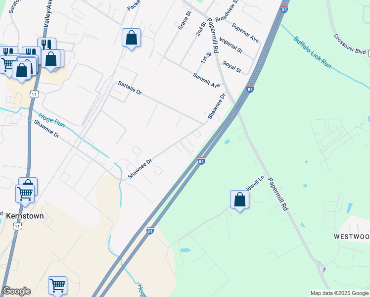 map of restaurants, bars, coffee shops, grocery stores, and more near Judy Drive in Winchester