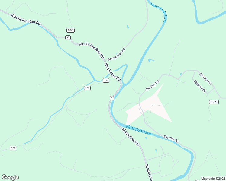 map of restaurants, bars, coffee shops, grocery stores, and more near Kincheloe Road in Jane Lew