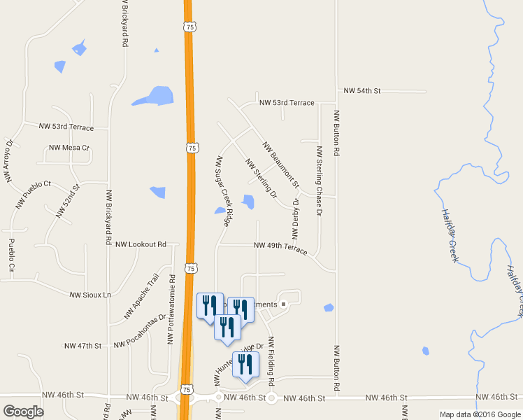 map of restaurants, bars, coffee shops, grocery stores, and more near 5030 Northwest Fielding Road in Topeka