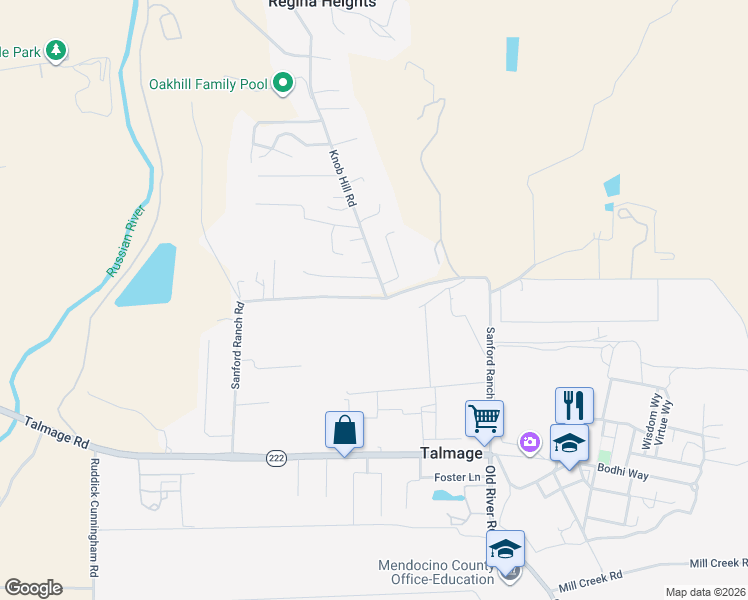 map of restaurants, bars, coffee shops, grocery stores, and more near 1490 Knob Hill Road in Ukiah