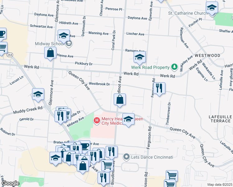 map of restaurants, bars, coffee shops, grocery stores, and more near in Cincinnati