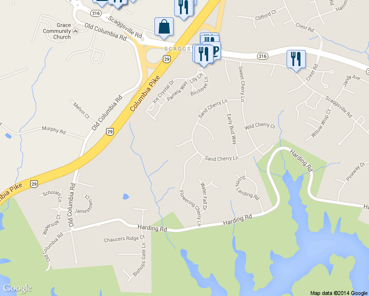 map of restaurants, bars, coffee shops, grocery stores, and more near 8405 Cherry Laurel Court in Laurel