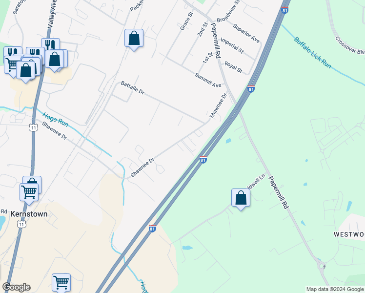 map of restaurants, bars, coffee shops, grocery stores, and more near 311 Judy Drive in Winchester