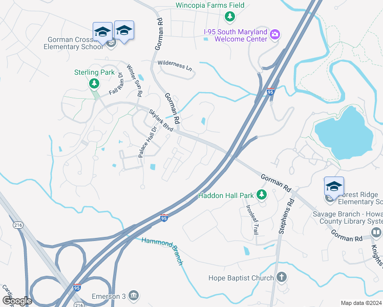 map of restaurants, bars, coffee shops, grocery stores, and more near 8490 Upper Sky Way in Laurel