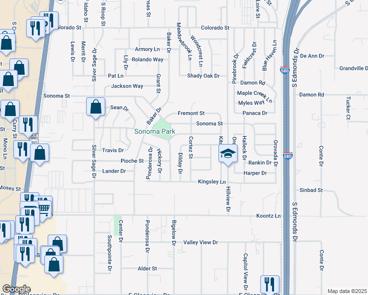 map of restaurants, bars, coffee shops, grocery stores, and more near 3201 Dilday Drive in Carson City