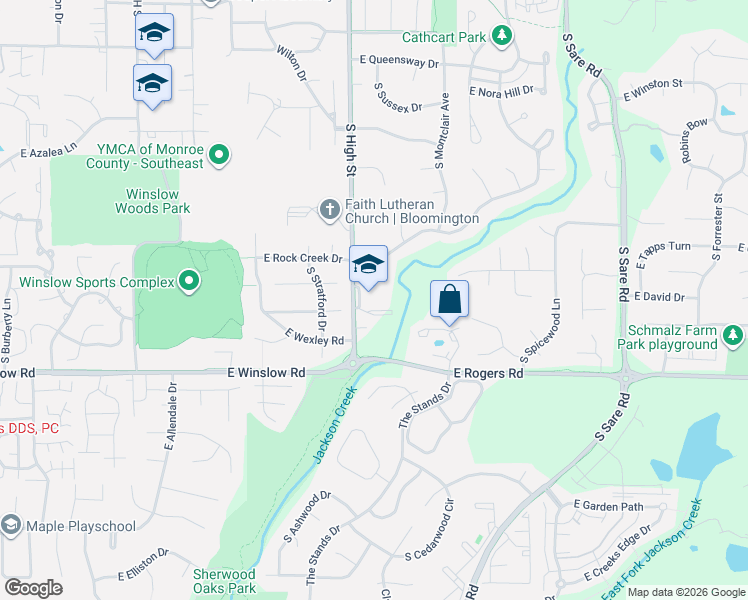 map of restaurants, bars, coffee shops, grocery stores, and more near 2221 South High Street in Bloomington