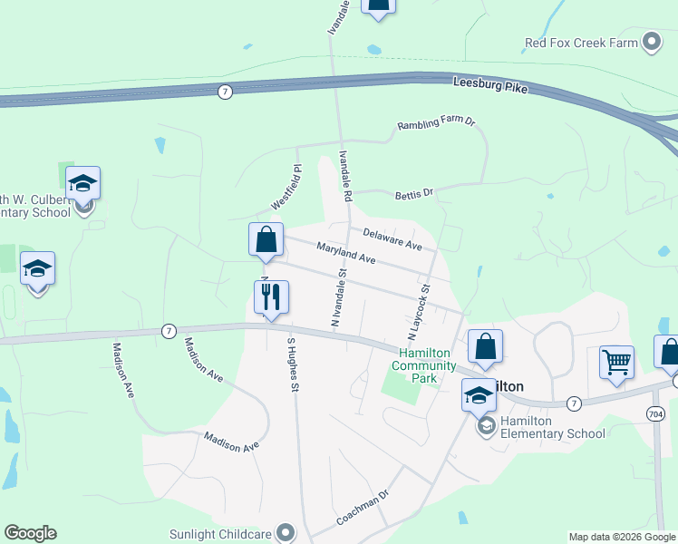 map of restaurants, bars, coffee shops, grocery stores, and more near 101 North Ivandale Street in Hamilton