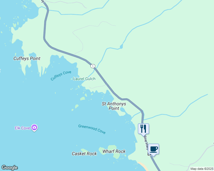 map of restaurants, bars, coffee shops, grocery stores, and more near 5250 California 1 in Elk