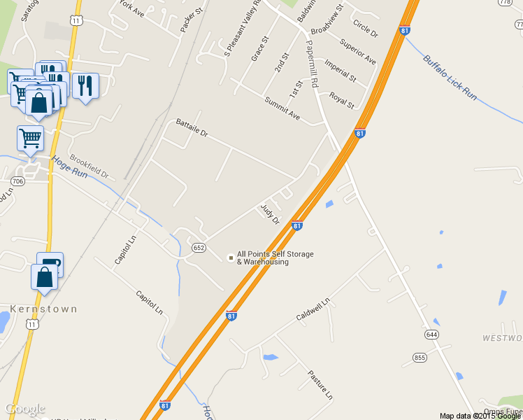 map of restaurants, bars, coffee shops, grocery stores, and more near 305 Judy Drive in Winchester