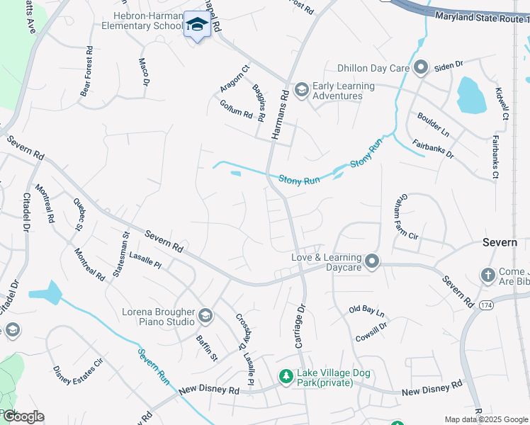 map of restaurants, bars, coffee shops, grocery stores, and more near Sunhaven Way in Severn