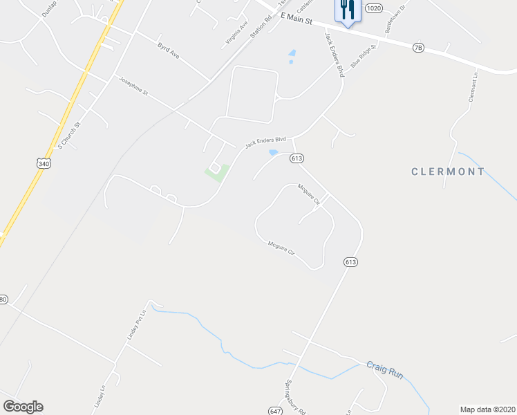 map of restaurants, bars, coffee shops, grocery stores, and more near 745 Mcguire Circle in Berryville