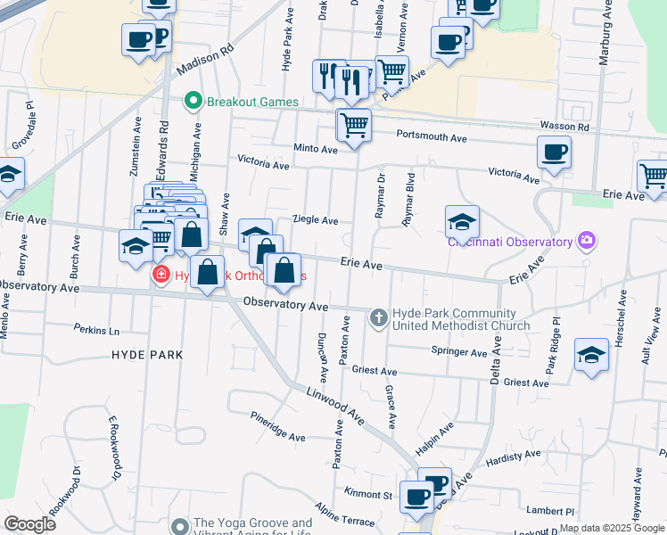 map of restaurants, bars, coffee shops, grocery stores, and more near 3428 Duncan Avenue in Cincinnati