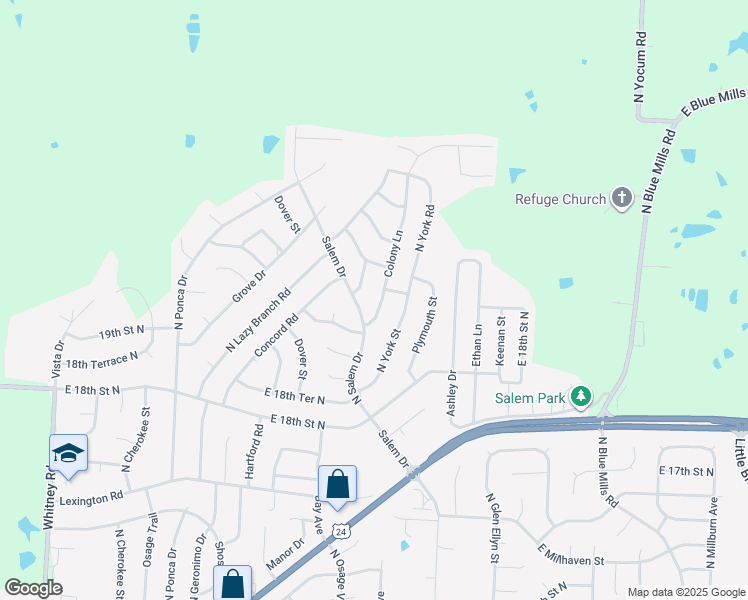 map of restaurants, bars, coffee shops, grocery stores, and more near 1915 Colony Lane in Independence