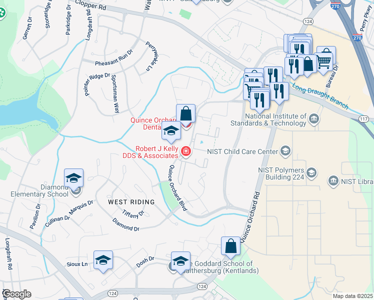 map of restaurants, bars, coffee shops, grocery stores, and more near 814 Quince Orchard Boulevard in Gaithersburg