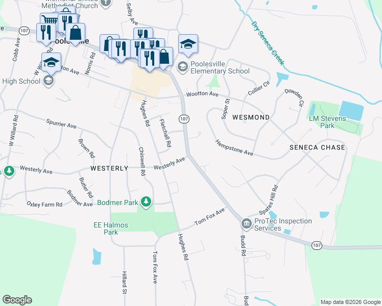 map of restaurants, bars, coffee shops, grocery stores, and more near in Poolesville