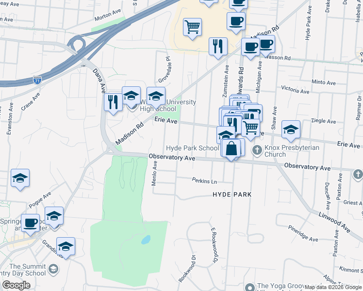 map of restaurants, bars, coffee shops, grocery stores, and more near in Cincinnati