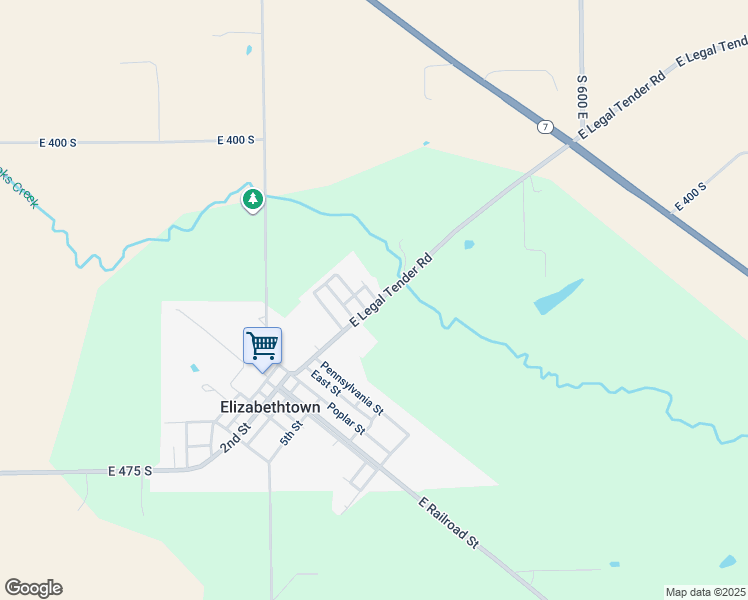 map of restaurants, bars, coffee shops, grocery stores, and more near 10203 East Legal Tender Road in Elizabethtown
