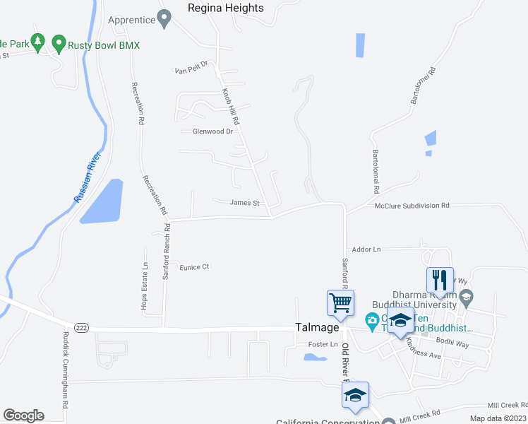 map of restaurants, bars, coffee shops, grocery stores, and more near 1490 Knob Hill Road in Ukiah