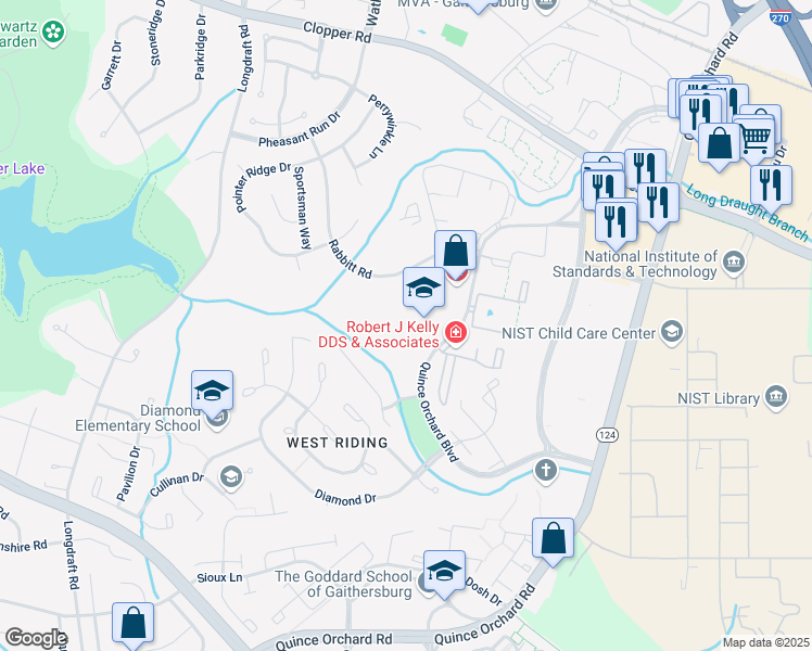 map of restaurants, bars, coffee shops, grocery stores, and more near 851 Quince Orchard Boulevard in Gaithersburg