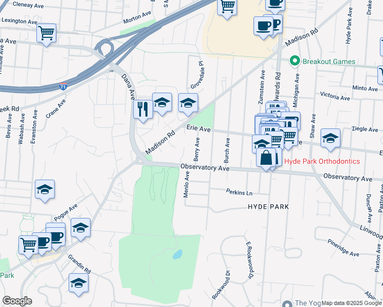 map of restaurants, bars, coffee shops, grocery stores, and more near 3401 Berry Avenue in Cincinnati