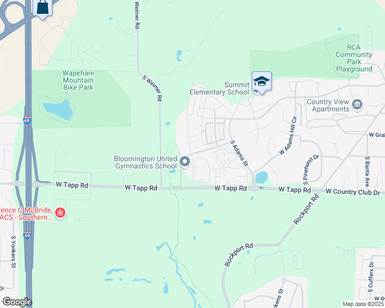 map of restaurants, bars, coffee shops, grocery stores, and more near 2715 South Boardwalk Circle in Bloomington