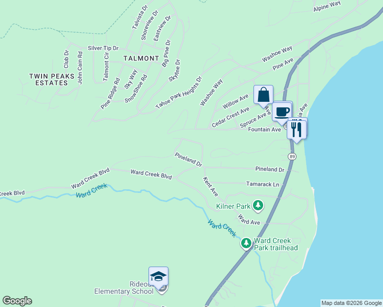 map of restaurants, bars, coffee shops, grocery stores, and more near 590 Pineland Drive in Tahoe City