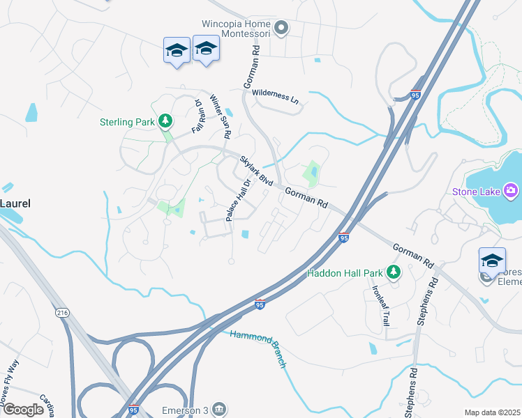 map of restaurants, bars, coffee shops, grocery stores, and more near 9758 June Flowers Way in Laurel