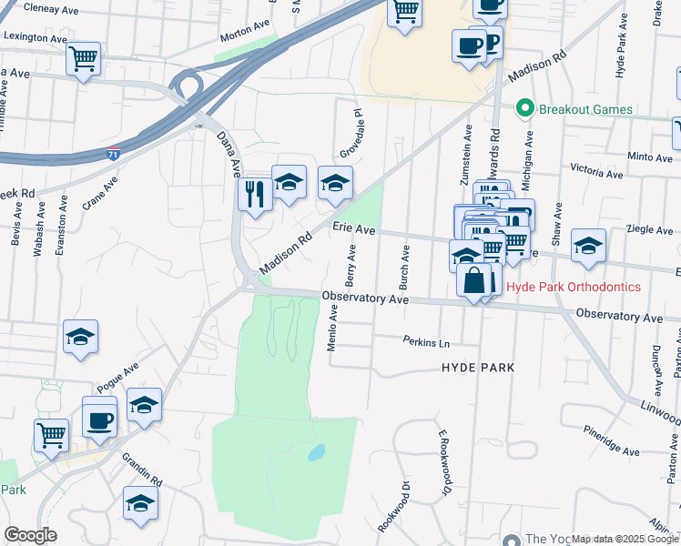 map of restaurants, bars, coffee shops, grocery stores, and more near 3401 Berry Avenue in Cincinnati